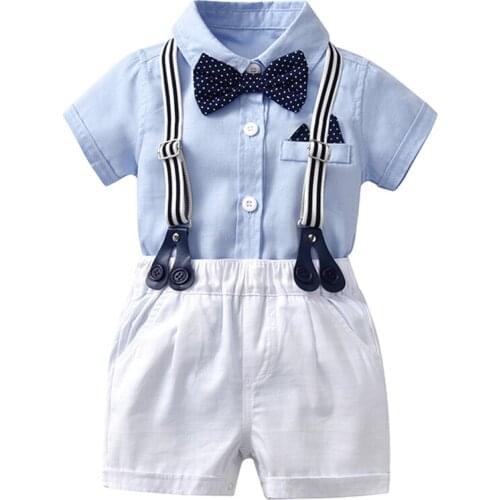 Newborn Baby Boy Romper Bow Formal Gentleman Suit For Summer Clothes Children Romper + White Shorts Newborn Clothing Set Size 59
