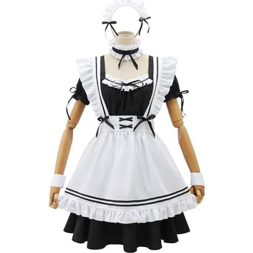 Japanese Lolita Maid Cosplay Costume Black White Dress Outfits Halloween Carnival Suit