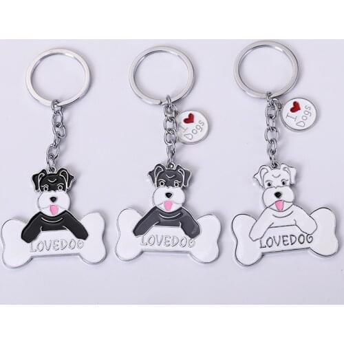 Fashion schnauzer pet dog keychain DIY pendant metal alloy car key ring gift keychain ladies bag keychain decoration gift