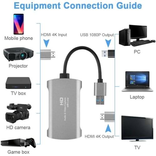 New Audio Video Capture Card W/ Loop HD 4K 1080P USB 3.0 Game Record Live Streaming