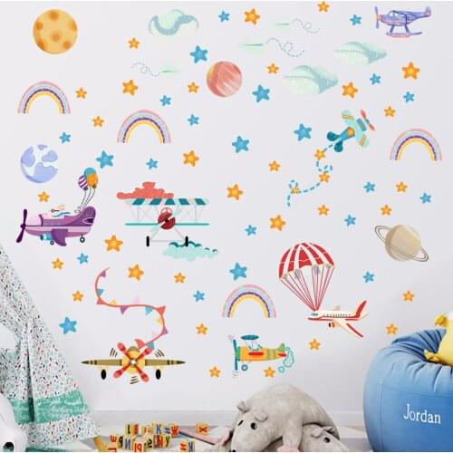 New cartoon airplane balloon rainbow wall stickers childrens room living room bedroom decoration stickers room decor