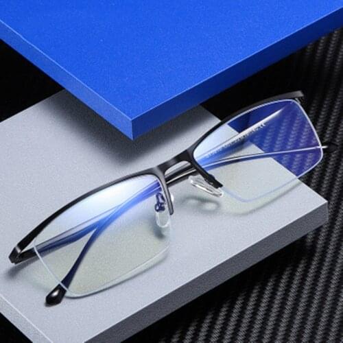 OEYEYEO New Filtering Blue Light Eyeglasses Mens Metal Eyebrow Half Frame Glasses Fashion Business Retro Spectacles Frame