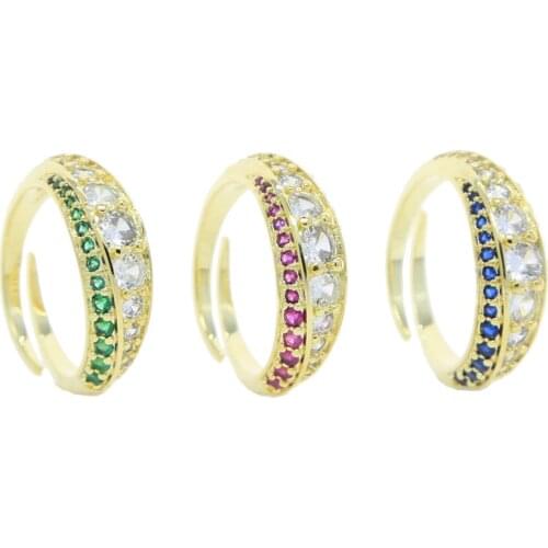 Micro pave cz open adjusted finger ring 2021 new design colorful cz Gold Color Rings