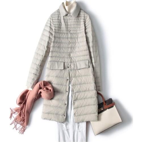 Sanishroly S-2XL New Midi Long Coat Autumn Winter Women Ultra Light Down Coat Parka Female White Duck Down Jacket Plus Size S384