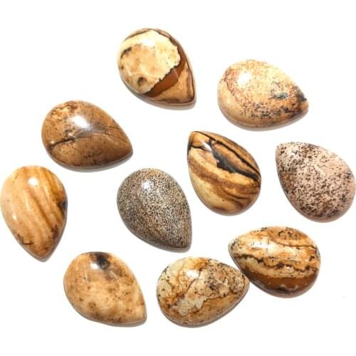 Natural Picture Stone Cabochon Beads Flat Back Water Drop Shape No Hole Loose Beads For jewelry making DIY Ring accessories
