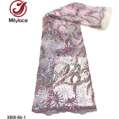 Luxury Sequins Embroidery Lace Fabric French Latest Nigerian Lace Fabric French Mesh Lace Fabric Wedding Dress XBW-86