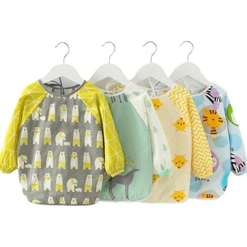 Baby Eating Smock Bib Girl Long-sleeved Newborn Saliva Towel Baby Cotton Waterproof Boy Anti-wearing Childrens Apron