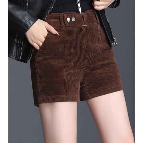 2020 Spring Fall Fashion Womens Black Brown Corduroy Shorts , Korean Female Woman Clothes , Winter Casual 4xl Shorts