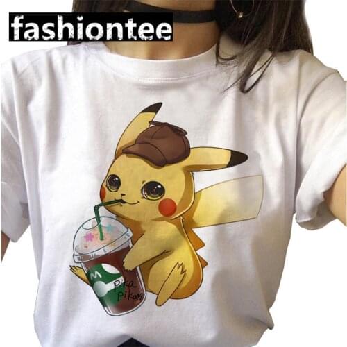 Pokemon Womens T-shirt Pikachu Cartoons Summer Short Sleeve Harajuku Tee Shirt Anime Kawaii Female Tops Fashion Women Clothes