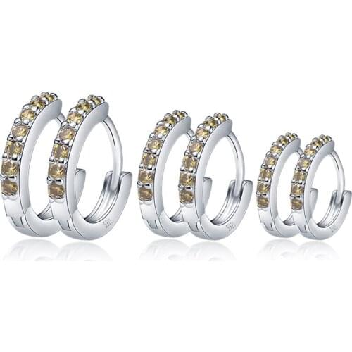 2021 New 100% Real 925 Sterling Silver Brown Zircon Round Womens Earrings Making Jewelry 3 Sizes Gift Wedding Party Fashion