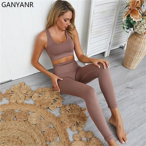 GANYANR Seamless Yoga Set Gym Clothing Fitness Workout Women Sport Suit Sportswear Crop Top Leggings Sexy Bodysuit Bra Tracksuit