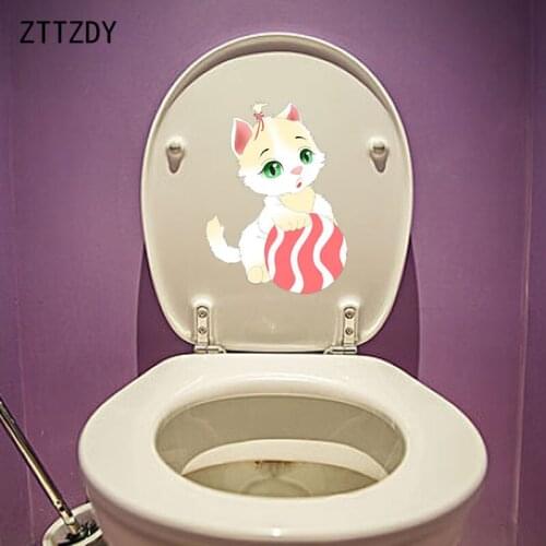 ZTTZDY 15.9*21.3CM Play Cat Children Room Home Decoration Toilet Seat Sticker Wall Decal T3-0373