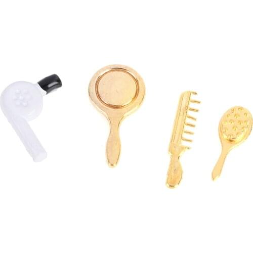 1/12 Dollhouse Miniature Hairdressing Set Simulation Comb Mirror Hair Dryer Toys Mini Hairdressing Suit Simulation Comb