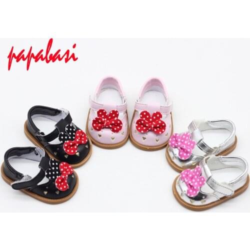 1 pair bowknot Pu leather Girl Doll Shoes Fits 18Inch Dolls Shoes as for 43CM Baby Doll Boots toys Accessories