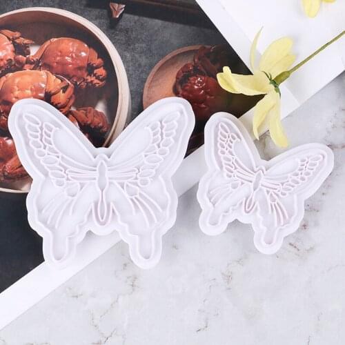 2pcs/Set Butterfly Cookie Plunger Cutters Mould Baking Tools Cake Fondant Decorating Mould Dough Ice Pastry Slicer