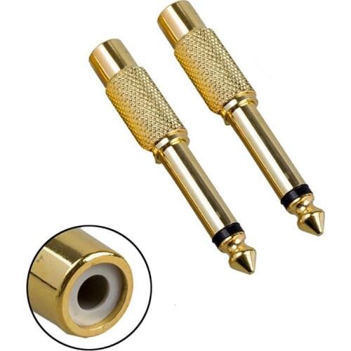 2pcs Gold Plated 6.35mm 1/4" Male Mono Plug To RCA Female 6.5mm Jack Audio Stereo Adapter Connector Plug Converter Sound Mixer