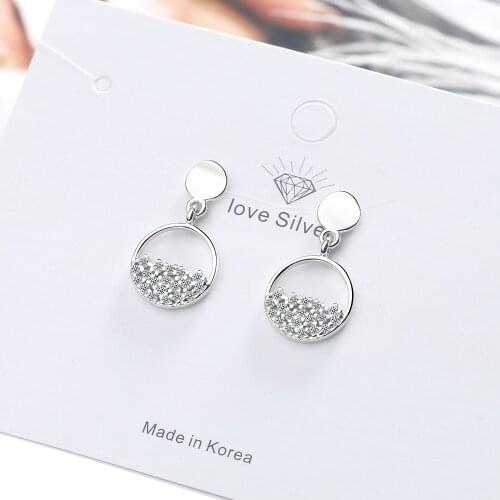 2021 New Arrival Silver Color Short Round Earrings For Women Girl Jewelry Zirconium Inlay Best Friend Gift Pendientes