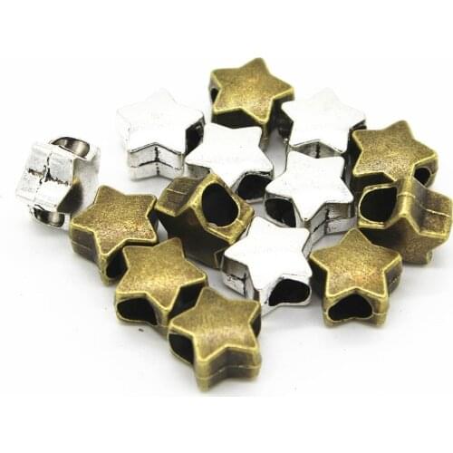 60 PCS Antique Bronze/Silver Color Tone Beads Vintage Style Metal Alloy Star Pentagram Beads Connectors Charm For Jewelry Making