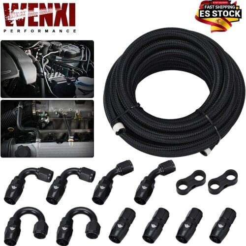 6AN AN6 Oil Fuel Fittings Hose End 0+45+90+180 Degree Oil Adaptor Kit AN6 Braided Oil Fuel Hose Line 5M Black With Clamps