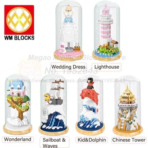 Acrylic Cover DIY Wedding Dress Lighthouse Wonderland Chinese Tower Gifts For Kids Building Blocks Educational Toys For Children