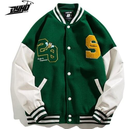 Hip Hop Baseball Jacket Men Women Furry Bee Letters Embroidery Fashion Varsity Jackets Unisex Streewear Casual Bomber Coat 2021