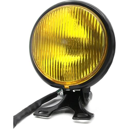 Near And Far Fog Lamp Motorcycle Headlights LED GLASS Projector DC 12V Bracket Racer Retro Headlamp Mount Yellow Glass Harley