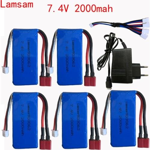 Lamsam Power Upgrade to 7.4V 2000MAH (2pcs*2000mah 7.4V ) 40C 2S lipo battery T plug for Wltoys 12428 12423 144001 RC Car Parts
