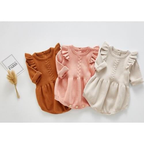 Toddler Girls Bodysuit Spring Autumn New Long Sleeve Knit Solid Warm Costume Newborn Baby Casual Playsuits For 0-3Y
