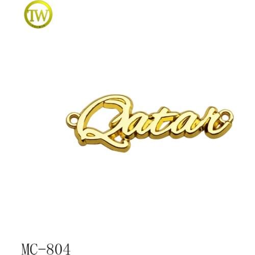 Custom logo letter tag yellow gold zinc alloy silver metal label for garment