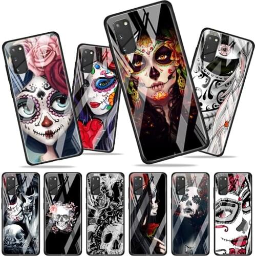 Flower Skull Lady Man Tempered Glass Cover For Samsung Galaxy A01 A11 A21S A21 A31 A41 A51 A71 A81 A91 Phone Case