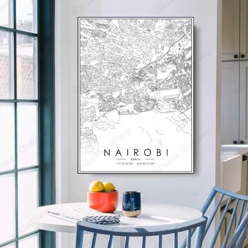 Black and White Kenya City Map The Nairobi City Map Poster HD Print Wall Art Canvas Nordic Landspace Painting for Home Decor