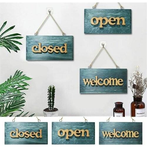 Wooden Decor Signs Wood Wall Plaque Wooden Signs Welcome Hanging Open Closed Plaque For Cafe Shop Door Hanging Type