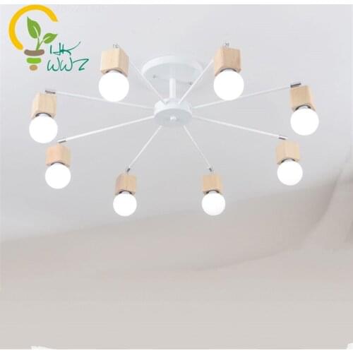 Wooden Ceiling Lights Home Lighting Luminaire Multiple Rod Wrought Iron Ceiling Lamp E27 Bulb Living Room Lamparas De Tech