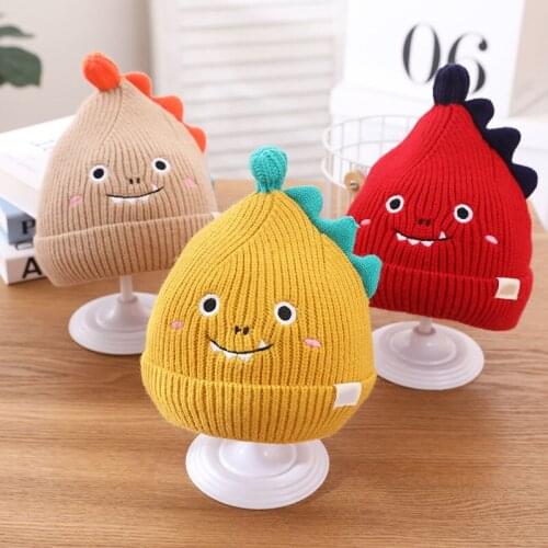 Cartoon Dinosaur Embroidery Baby Hat Autumn Winter Warm Newborn Beanie Bonnet Baby Girl Boy Soft Elastic Kid Toddler Knitted Cap