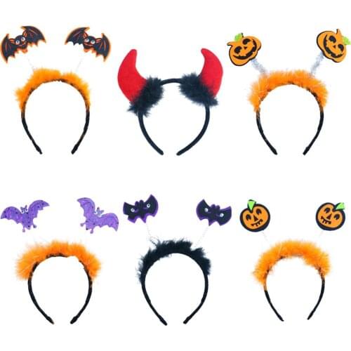 Children Halloween Night Dress Up Hair Hoop Girl Boy Feather Spring Coil Pumpkin Bat Hair Band Celebrate Halloween Party Cosplay