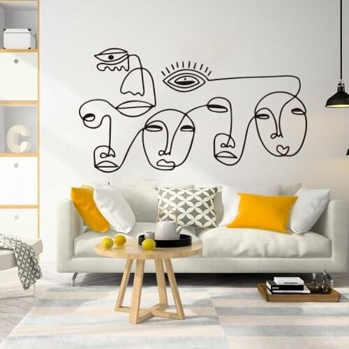 People Face Eye Lip Nose Art Line Love Wall Sticker Modern Art Piasso Line Face Minimalist Wall Decal Living Room Vinyl Decor