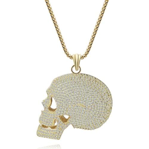 Meirenpeizi Personality Hip Hop Wind Trend 2019 Pendant Necklace Copper Zircon Gold Color Skull Horror Neutral Jewelry Necklace