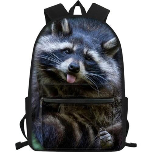 Cute Raccoon 3D Print 16” Junior High Kids Backpacks For Girls Boys Primary Book Bags Large Capacity School Bags For Children