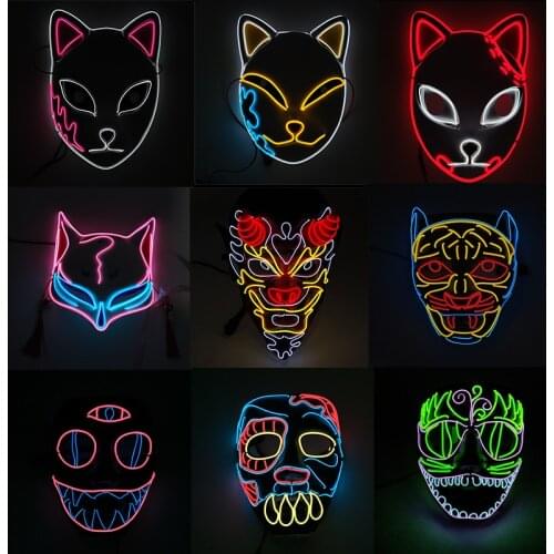 Fashion Anime EL Wire Mask Cosplay Japanese Cartoon Fox Horror Monster LED Mask For Halloween Party Decoration