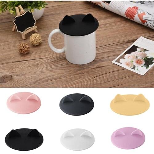 Fashion Creative Food-grade Silicone Cat Ear Coffee Mug Glass Cup Cover Lid Cap