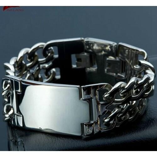 100% Stainless Steel Bracelet 22.5 mm 22 Cm Curb Cuban Chain Smooth Bar ID Bracelets for Men Women Free Shipping Factory Offer