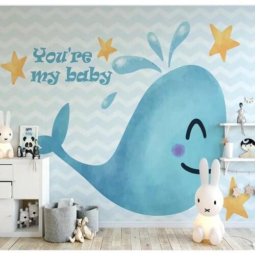 Milofi custom 3D wallpaper mural Nordic cartoon whale children room living room bedroom wall decoration wallpaper