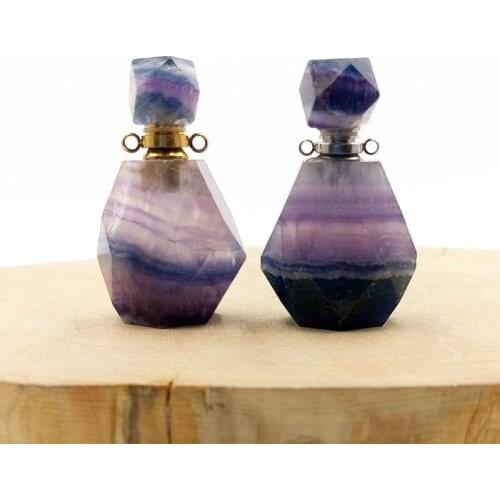 Natural Rainbow Fluorite Faceted Bottle Pendant Gems Stone Chakra Crystal Quartz oil diffuser fashion vials charm for necklace