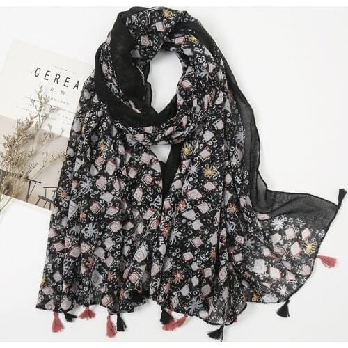2021 Newest Geometry Print Tassel Scarf Shawls Long Soft Floral Pattern Scarves Hijab Wrap