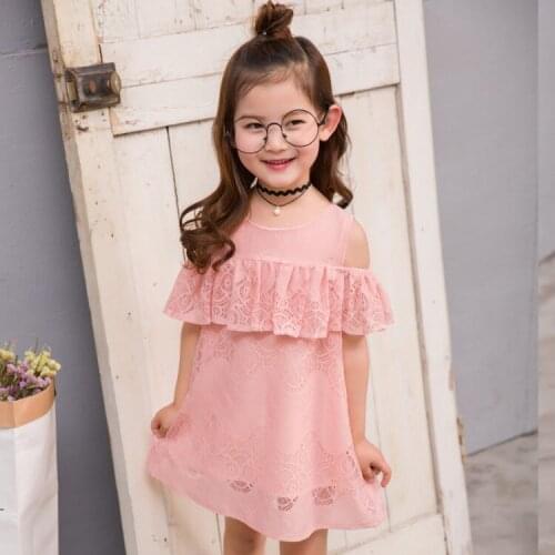 New Korean Version Dress Of The New Childrens Dresss Mall Childrens Shoulders Openwork Childrens Clothing Girls Lace Princess