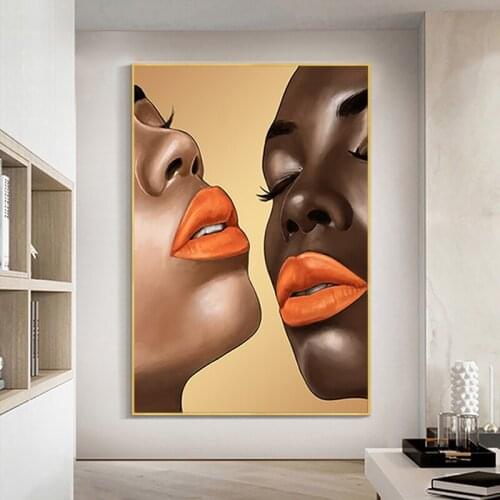 Orange Lips Woman Canvas Painting Black Women Art Posters and Prints Modern Home Decoration Pictures Living Room Wall Paintings
