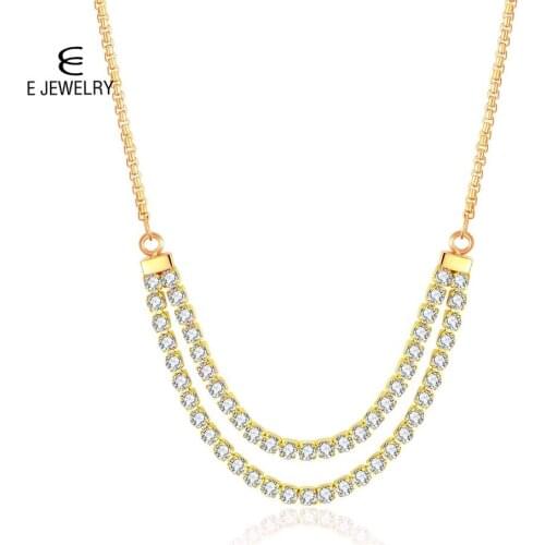 E Tennis Necklace Double Layered Choker Stainless Steel with White Crystal for Women Jewelry Gifts