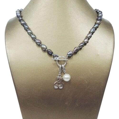 100% NATURE FRESHWATER PEARL NECKLACE,long baroque pearl 7-9 mm,NICE bear.dolphin,flower,U,sea star pendant