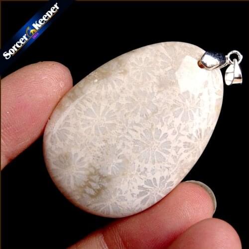 Natural Chrysanthemum Coral Fossil Gem Stone Jewelry Polished Specimen Slice Beads Pendant Necklace for Women US863