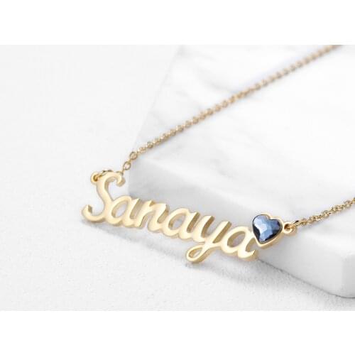 Personalized Custom Name Necklace Stainless Steel Heart Birthstone Statement Choker For Women Best Friend Necklaces Gift Jewelry